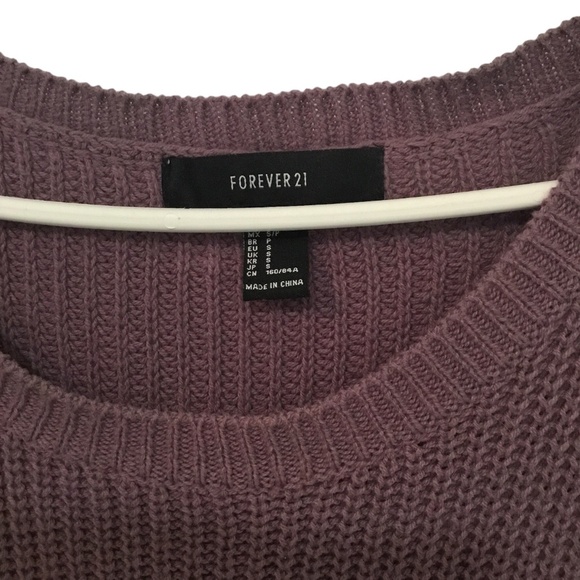 Purple long sleeved knit sweater with lace trim on bottom, size small - Picture 3 of 4